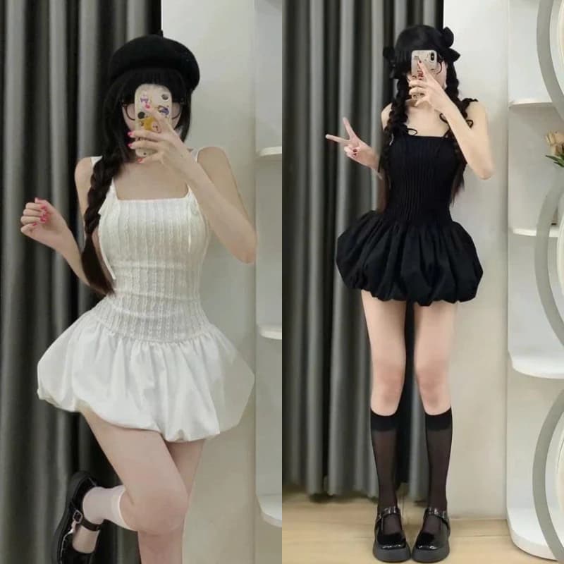 [CÓ MÚT/ SẴN] Váy Hai Dây Dáng Bí Xòe Phối Dây Nơ Điệu Đà Kèm Quần Bảo Hộ Siêu Xinh