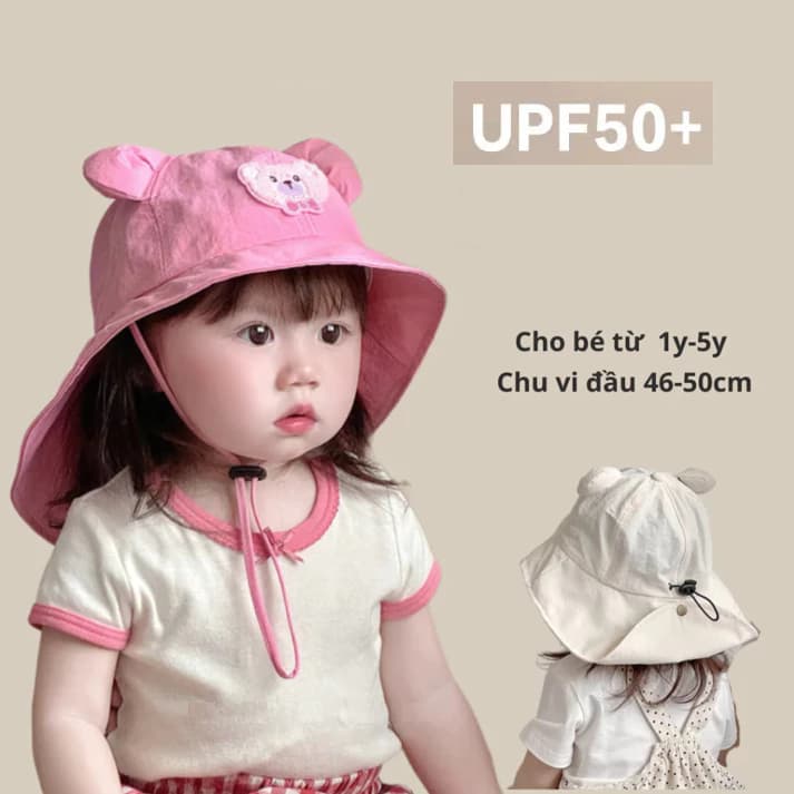 Nón Chống Nắng Trẻ Em Gấu nhỏ Dễ Thương Nhanh Khô Cao Cấp Mũ che gáy Bé Xuân Hè Chống Tia UV Mũ Bucket cho bé 1-5 tuổi