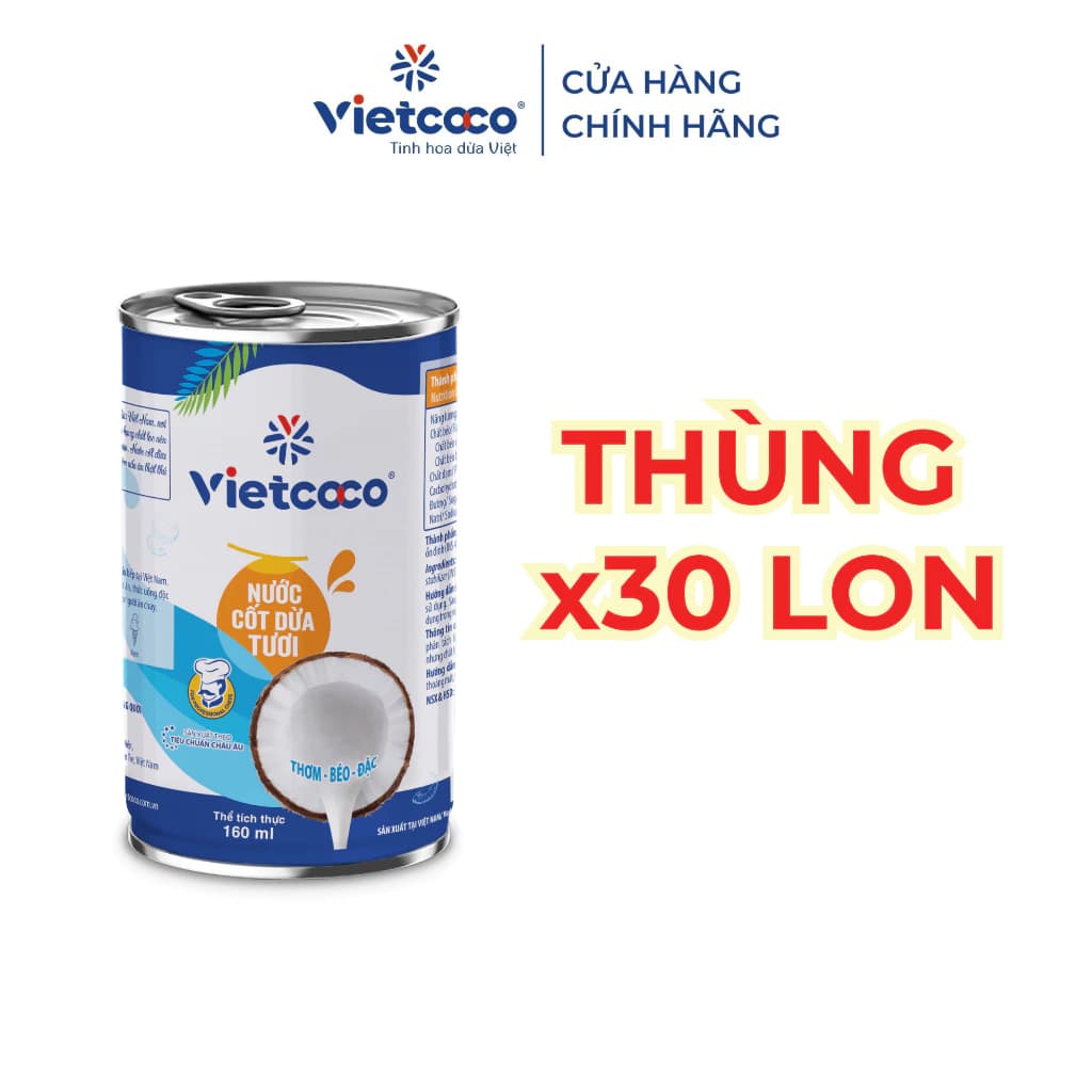 Thùng 30 lon nước cốt dừa tươi Vietcoco 160ml - Món ngọt