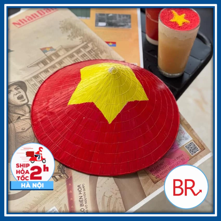 [30/4]Nón lá cờ đỏ sao vàng 25cm tặng kèm quai đeo tự hào dân tộc -Nón Quốc kỳ yêu nước Việt Nam chào mừng 30/4 02741
