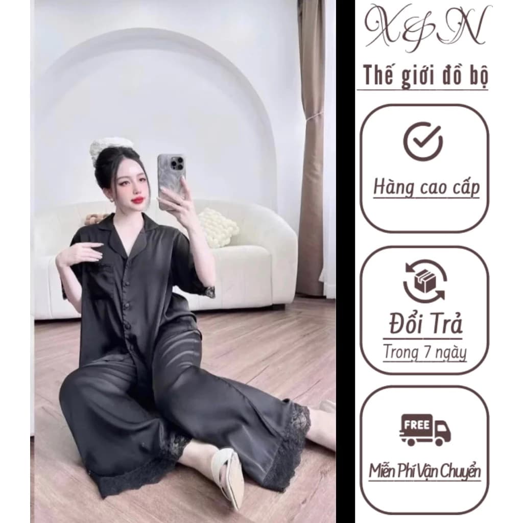 Bộ Tiểu Thư Phối Ren Áo Cộc Quần Dài Mặc Nhà sz 40-75kg