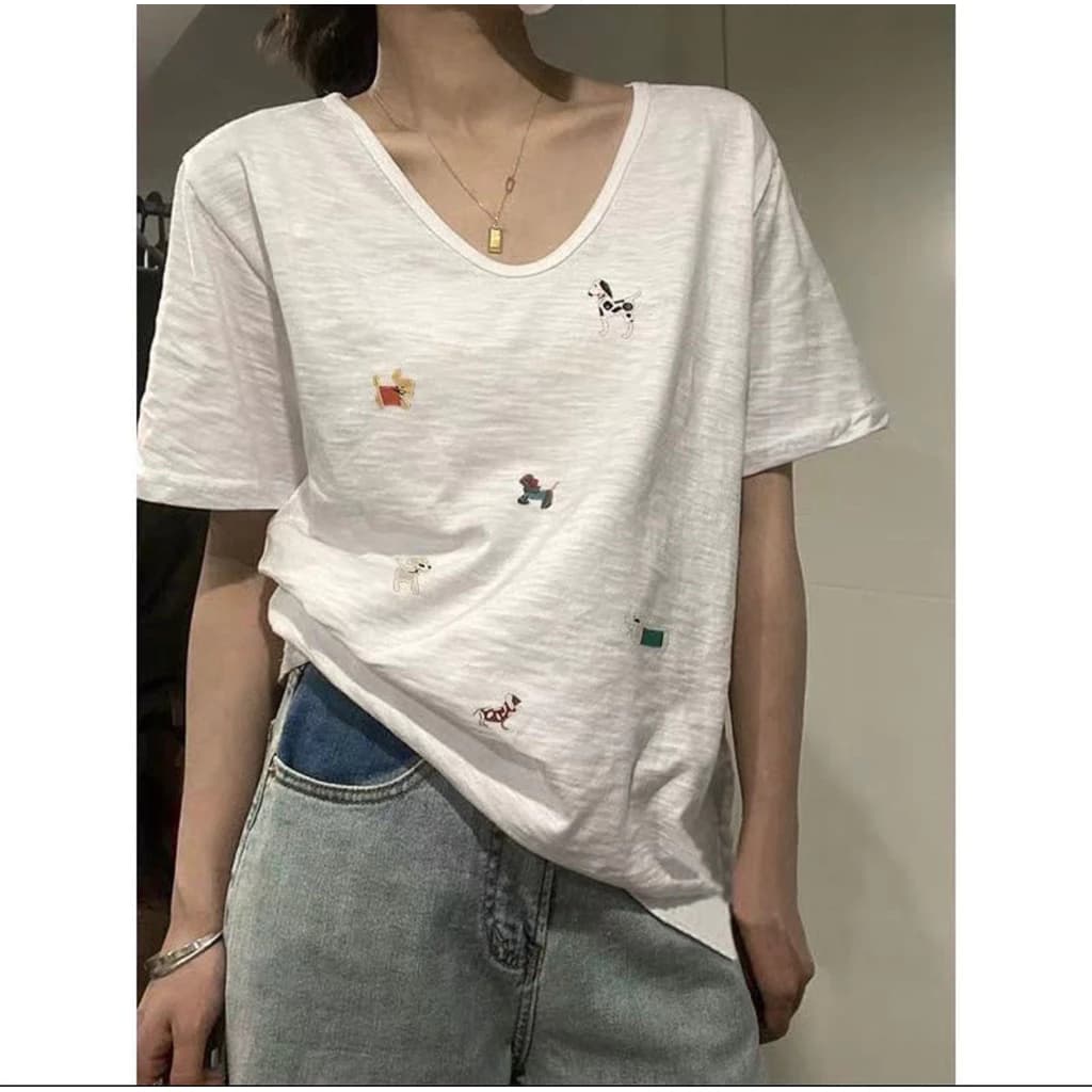 [347] Áo thun cotton mỏng cho Nữ hình in cún mèo nổi xinh chất mềm mát mặc hè thoải mái Lilis Room