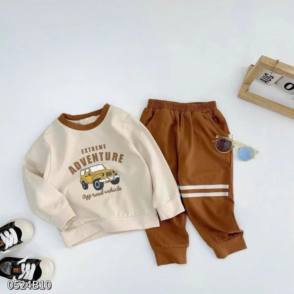 Bộ quần áo thu đông dài tay ADVENTURE  chất Cotton mềm mại co giãn cho bé 6-23 kg