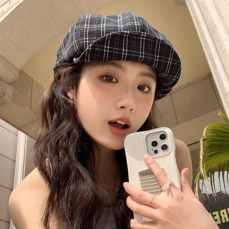 Mũ nồi Retro Thời Trang Mới Hình Bát Giác Mũ Nữ Nhẹ Mùa Xuân Hè Kẻ Sọc Nghệ Thuật Mũ Beret Mỏ Vịt Phong Cách Hàn Quốc