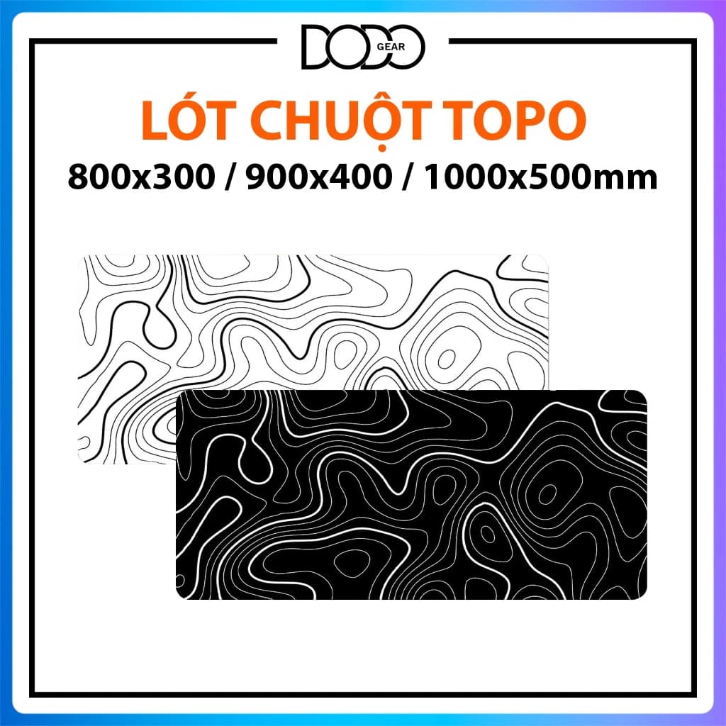 Lót chuột họa tiết Topography minimalist MP002 dày 3mm chống trơn trượt lót chuột máy tính 800x300mm 900x400mm DoDo Gear