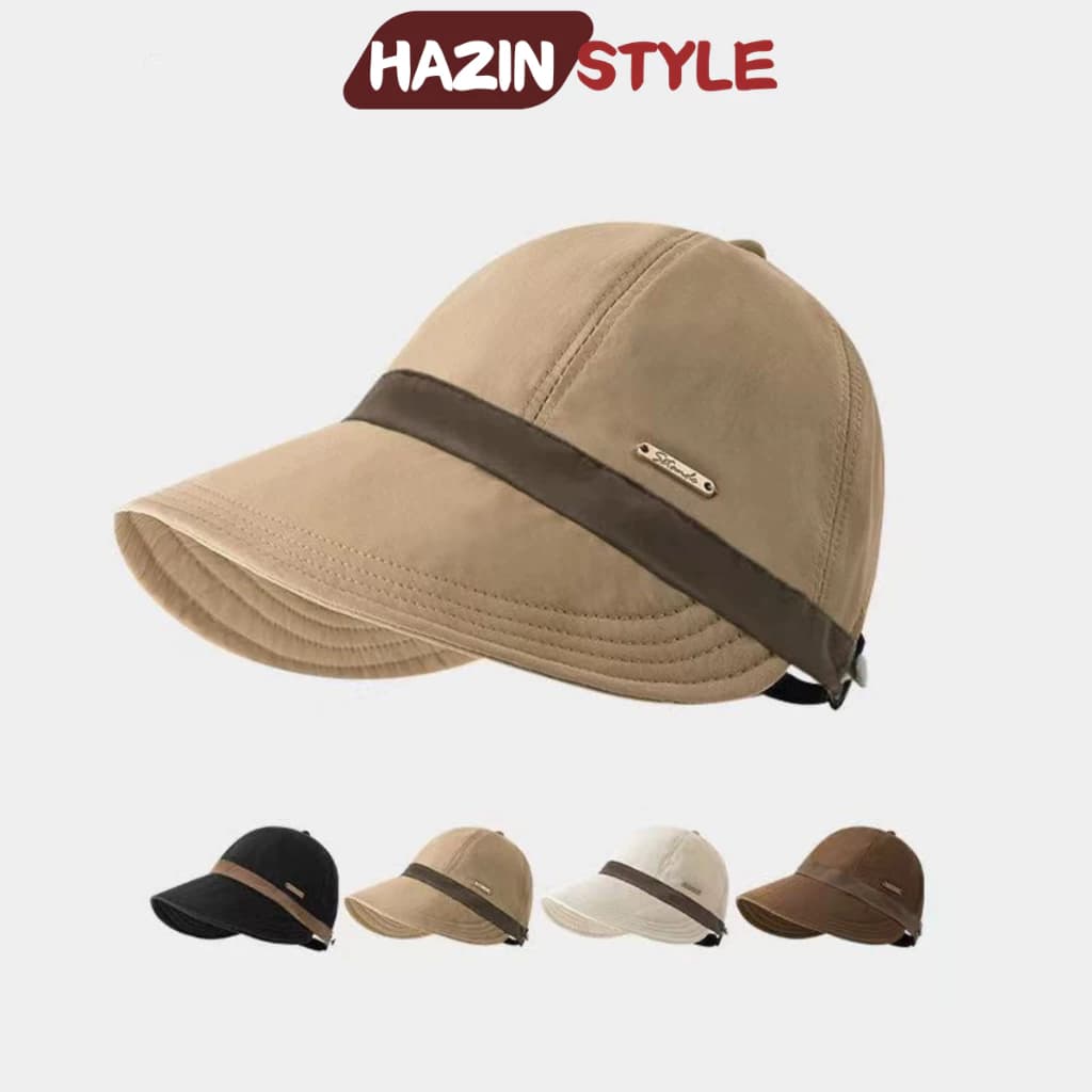 Mũ vành rộng chống nắng HAZIN chất vải kaki, mũ lưỡi trai có móc đeo khẩu trang unisex thời trang phong cách Hàn Quốc