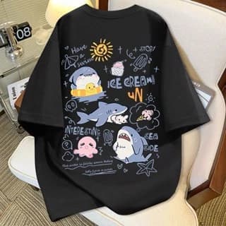 Áo Phông Áo Thun Shin Sticker in tay cực hot cute Dáng rộng