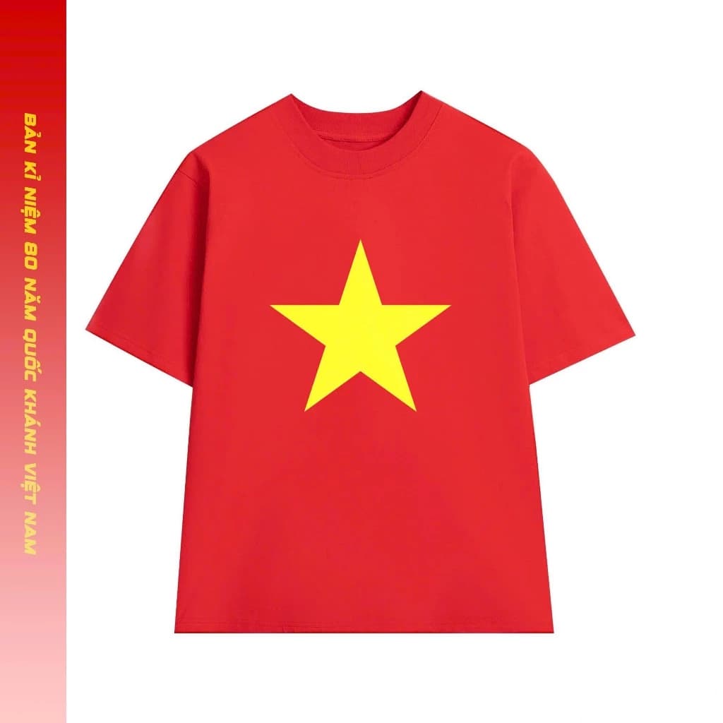 Áo Thun cờ đổ sao vàng, Áo Phông Unisex Nam Nữ Cổ Tròn Chất Mềm Mịn