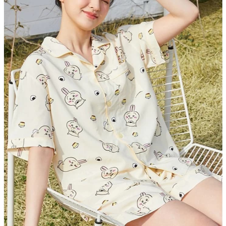 SPAO x  Gijkawa! Chiikawa  Gijkava mặc áo ngủ ngắn tay áo ngủ quần short