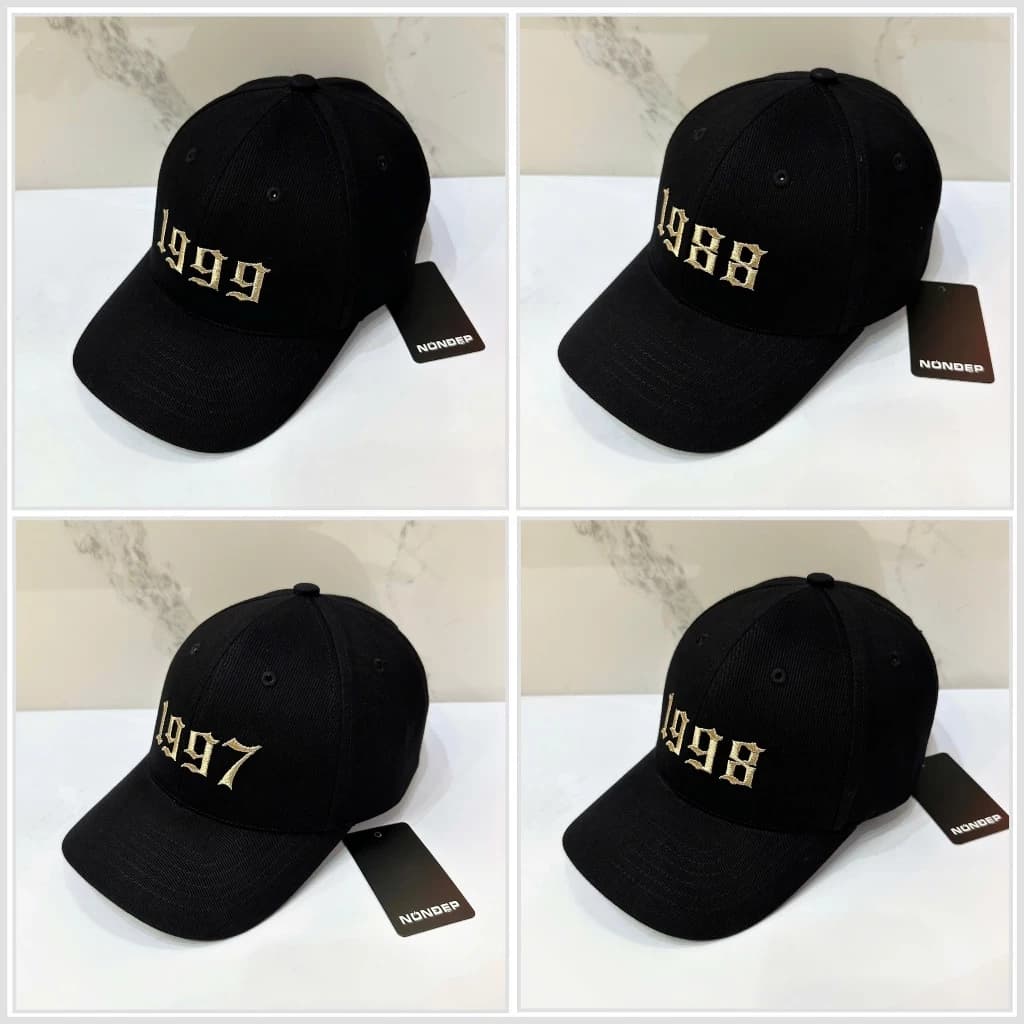 Mũ lưỡi trai Korea cao cấp thêu năm sinh bằng chỉ vàng ánh kim mẫu mới từ 1975->2009 Mũ free size