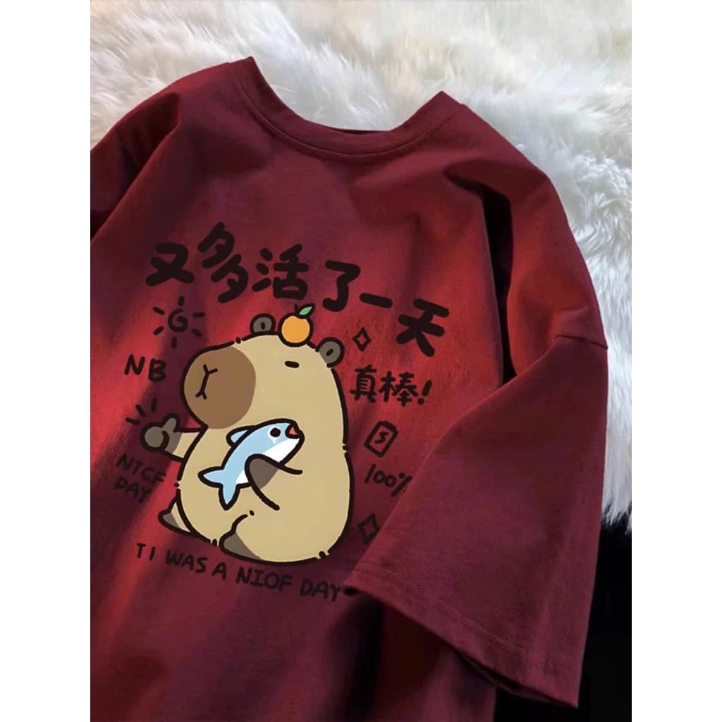 Áo thun phông nữ nam KONOVA form rộng chất liệu cotton khô loại 1 in hình CABYBARA