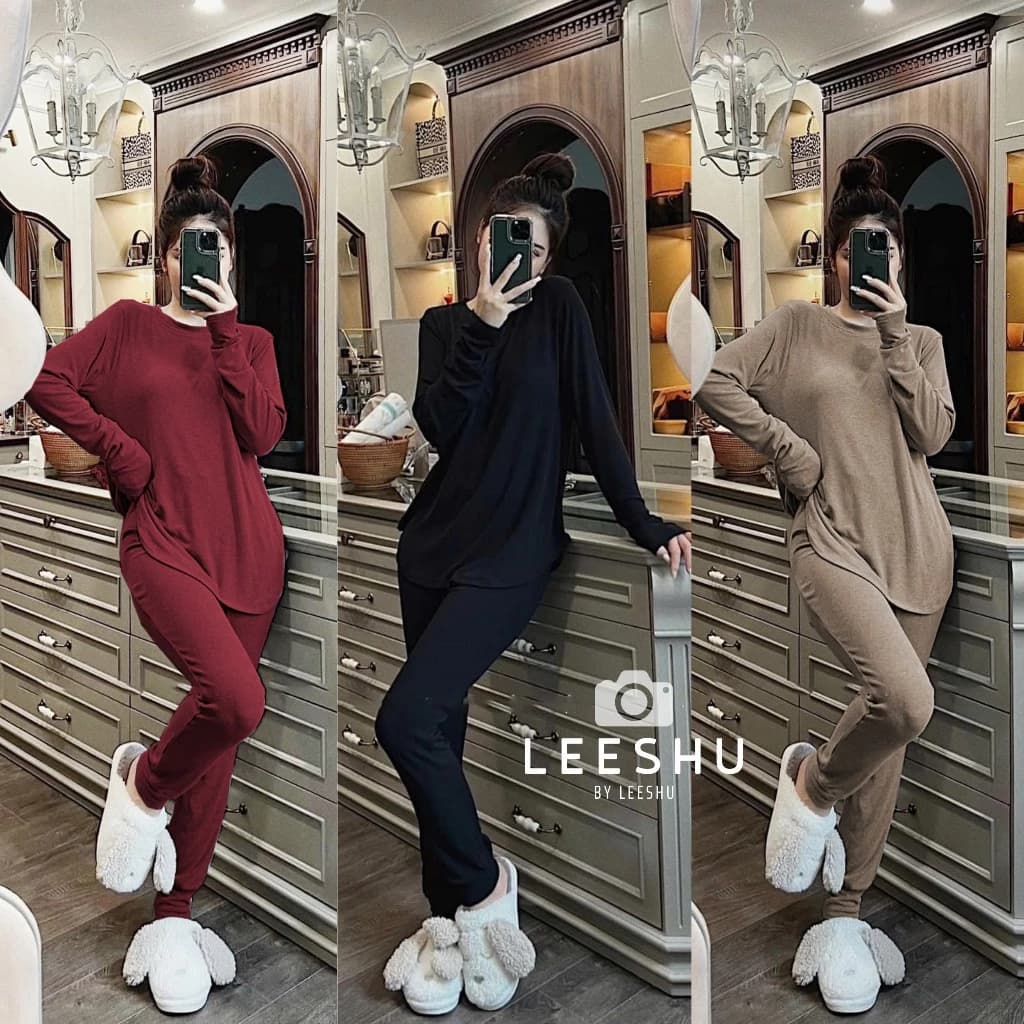 Bộ thun dẻo có Bigsize vạt bầu mặc nhà ủ kem chất cotton lạnh mềm mát bo gấu form rộng có túi  ❤Leeshu❤
