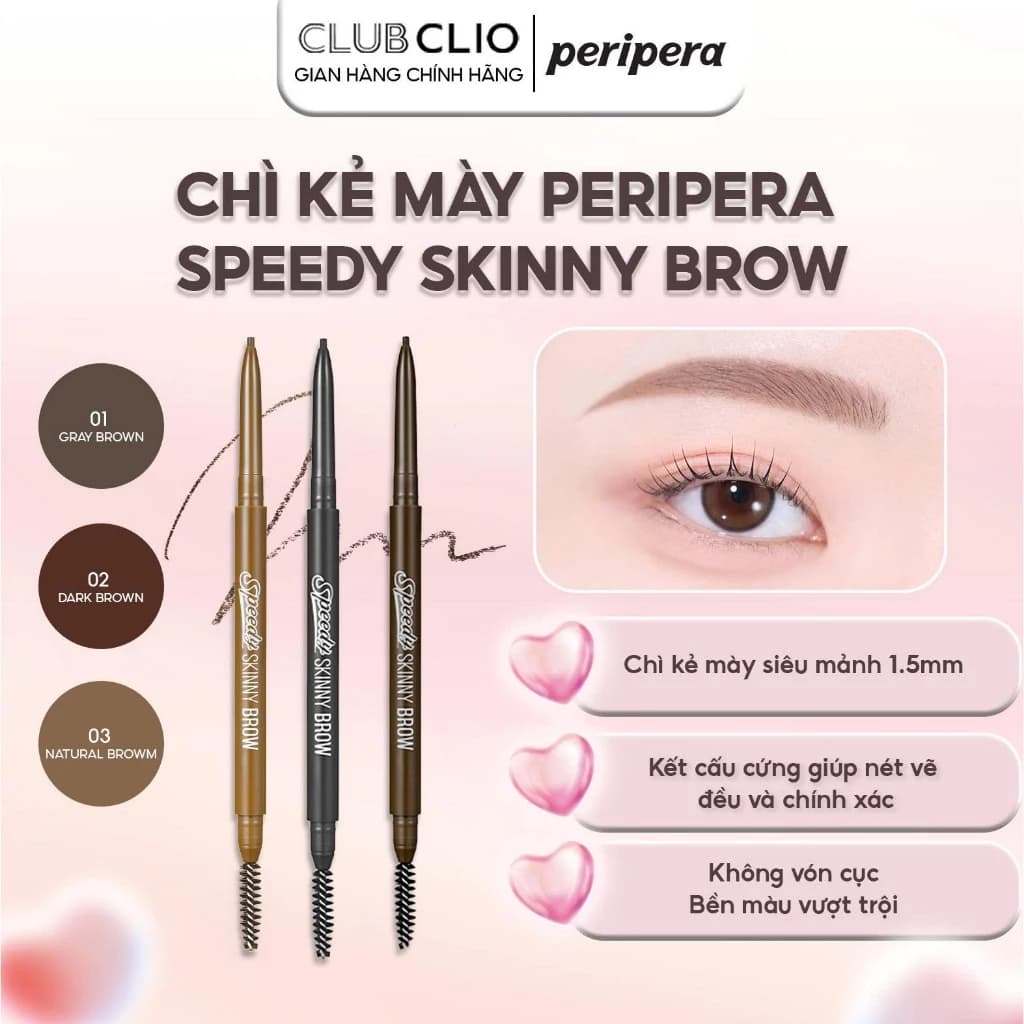 Chì Kẻ Mày PERIPERA SPEEDY SKINNY BROW - 1.5mm Đỉnh Cao, Lông Mày Tự Nhiên, Bền Màu Cả Ngày