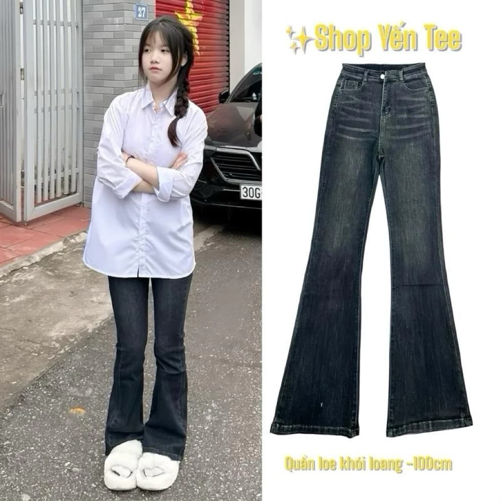 Quần jeans ống loe màu khói trầm Yến Tee , from nhẹ phong cách Hàn Quốc #10070