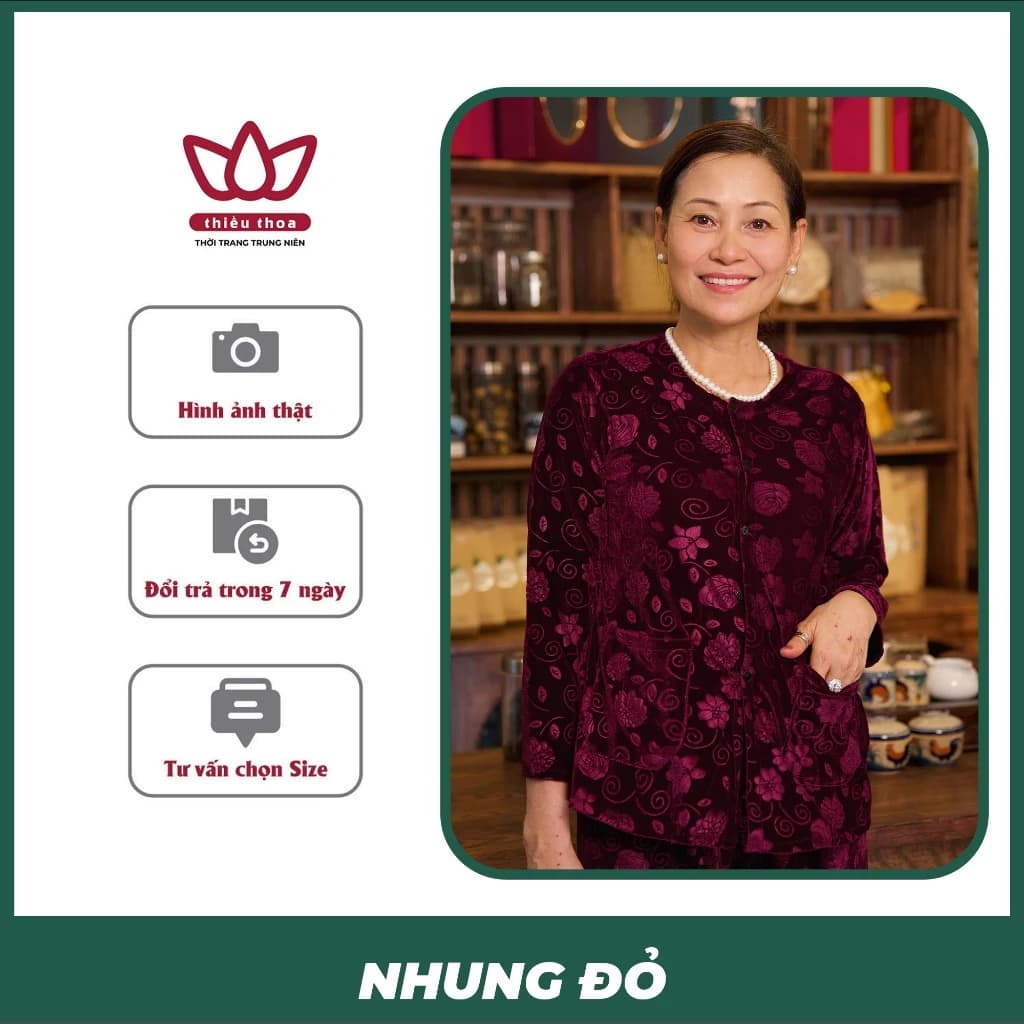 Đồ Bộ Trung Niên Thu Đồng Sang Trọng Giữ Ấm Tay Dài Dành Cho Mẹ Cho Bà - Thiều Thoa Store