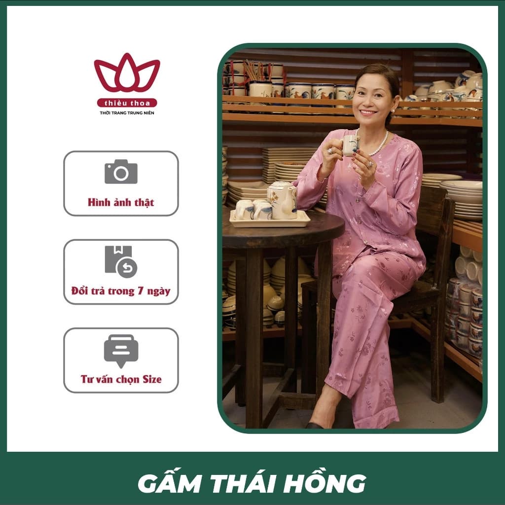 Đồ Bộ Nữ Trung Niên Gấm Thái Tuấn Cao Cấp TAY DÀI Dành Cho Mẹ Bà Từ 35 - 75kg - Thiều Thoa Store