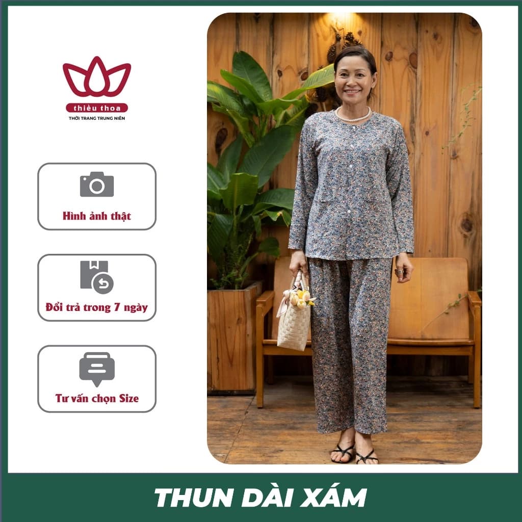 Đồ Bộ Trung Niên Nữ Cotton 100% Lạnh Mặc Ở Nhà Dài Tay Cho Các Mẹ Cao Cấp - Thiều Thoa Store