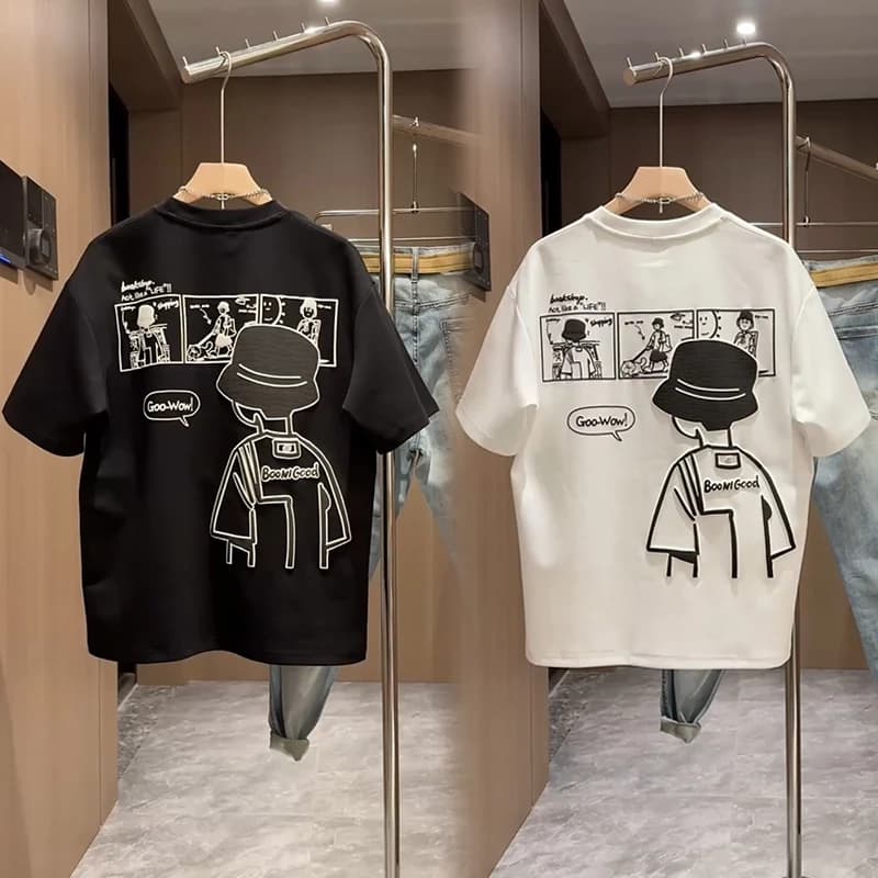 Áo thun HappyTee - Áo nam Boy Phố BOOMGOOD cotton 100 cao cấp 2 màu Đen Trắng 2 mặt
