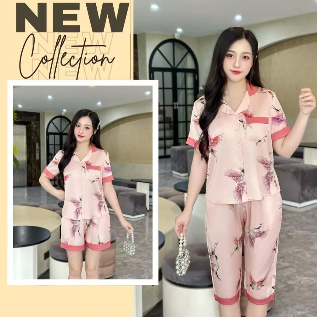 Bộ pijama cao cấp Zviet quần Lửng chất liệu Lụa latin mềm mịn kiểu dáng nhẹ nhàng thanh lịch - A10