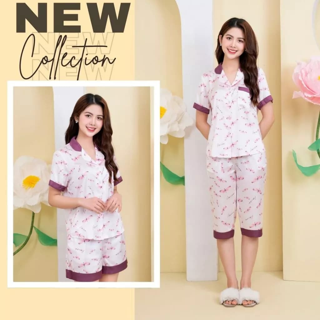 Bộ Pijama lụa latin Hàn cao cấp mềm mịn kiểu dáng nhẹ nhành thanh lịch trẻ trung A32