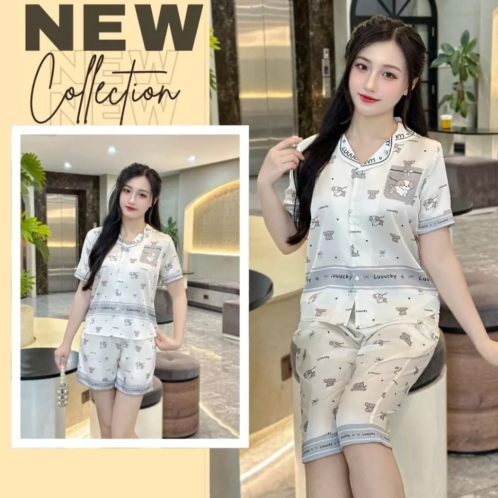 Bộ pijama cao cấp Zviet quần đùi chất liệu Lụa latin mềm mịn kiểu dáng nhẹ nhàng thanh lịch - A66