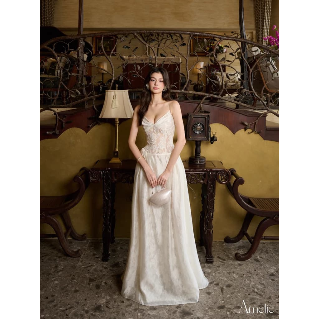 AMELIE - Đầm hai dây ren phối tơ óng - Christa dress Ame342