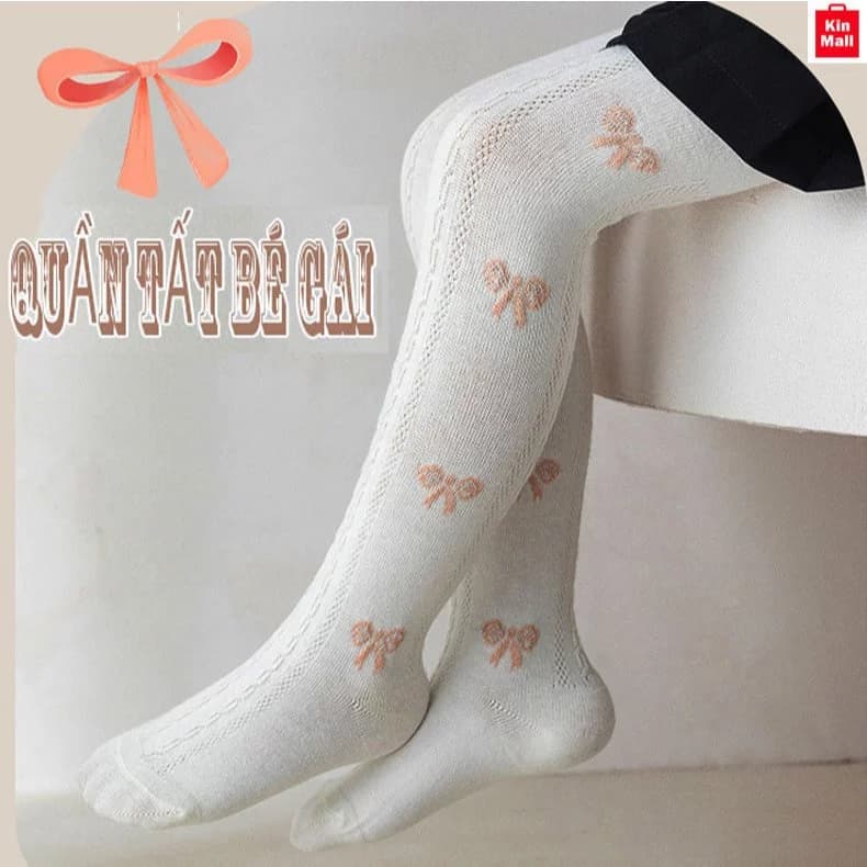 (1-7 tuổi) Quần Tất Lưới Mỏng mùa Thu phong cách Hàn Quốc dệt nơ nổi điệu đà xinh yêu cho Bé Gái