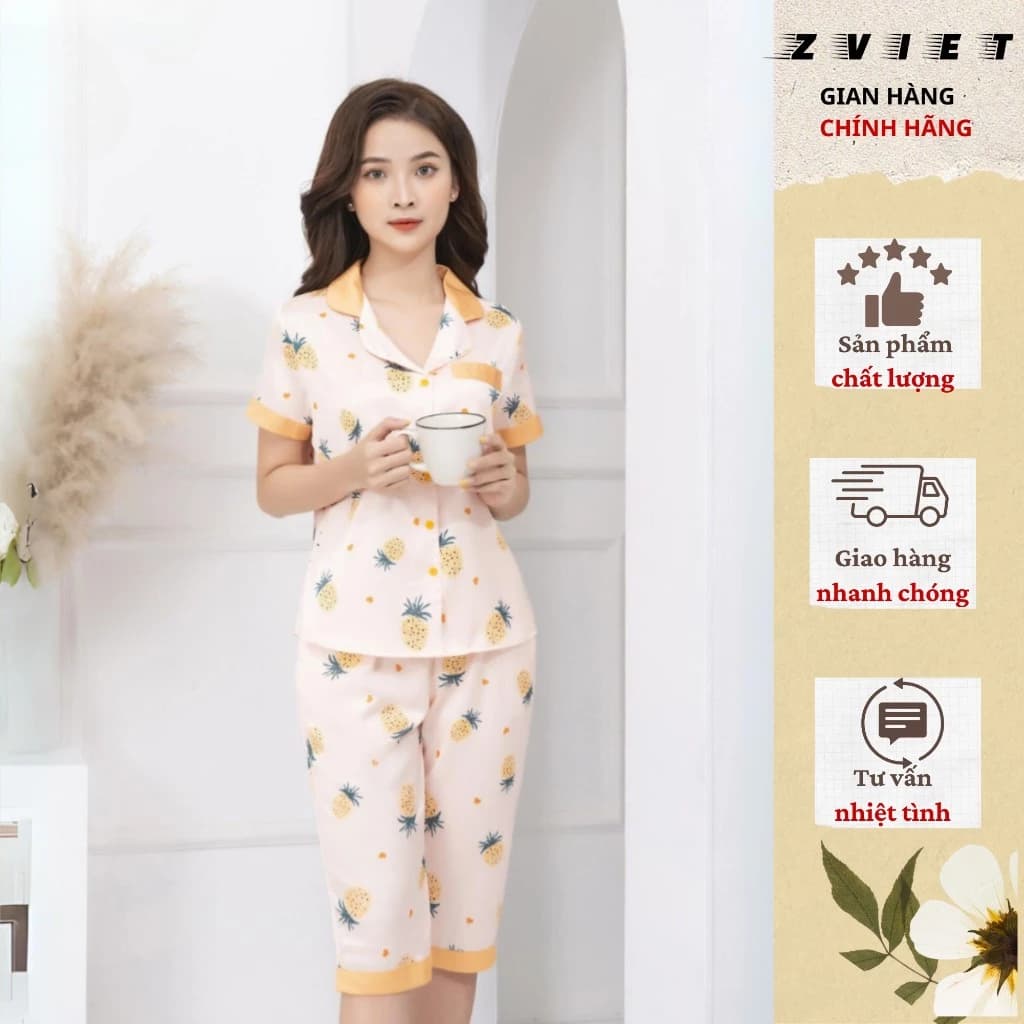 Bộ Pijama Quần Lửng  lụa latin Hàn cao cấp mềm mịn kiểu dáng nhẹ nhành thanh lịch trẻ trung Zviet024