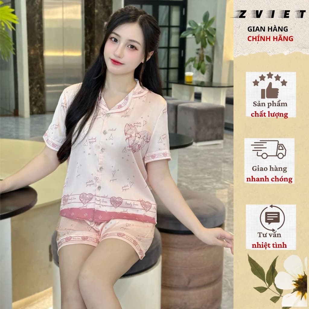 Bộ Pijama Quần Cộc lụa latin Hàn cao cấp mềm mịn kiểu dáng nhẹ nhành thanh lịch trẻ trung Zviet 2