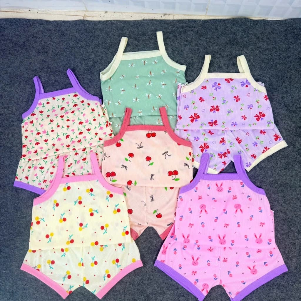 Combo 05 bộ hai dây (MẪU DÂY MỚI) vải thun tăm lụa cho bé gái xưởng may John Baby (3-25kg)