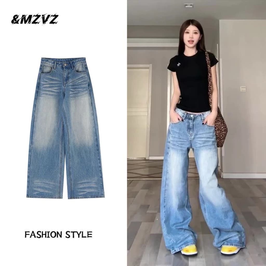 [DELA MỞ BÁN] Quần Jeans Ống Rộng Nữ Cạp Cao Phong Cách Hàn Quốc - THE SHINEE
