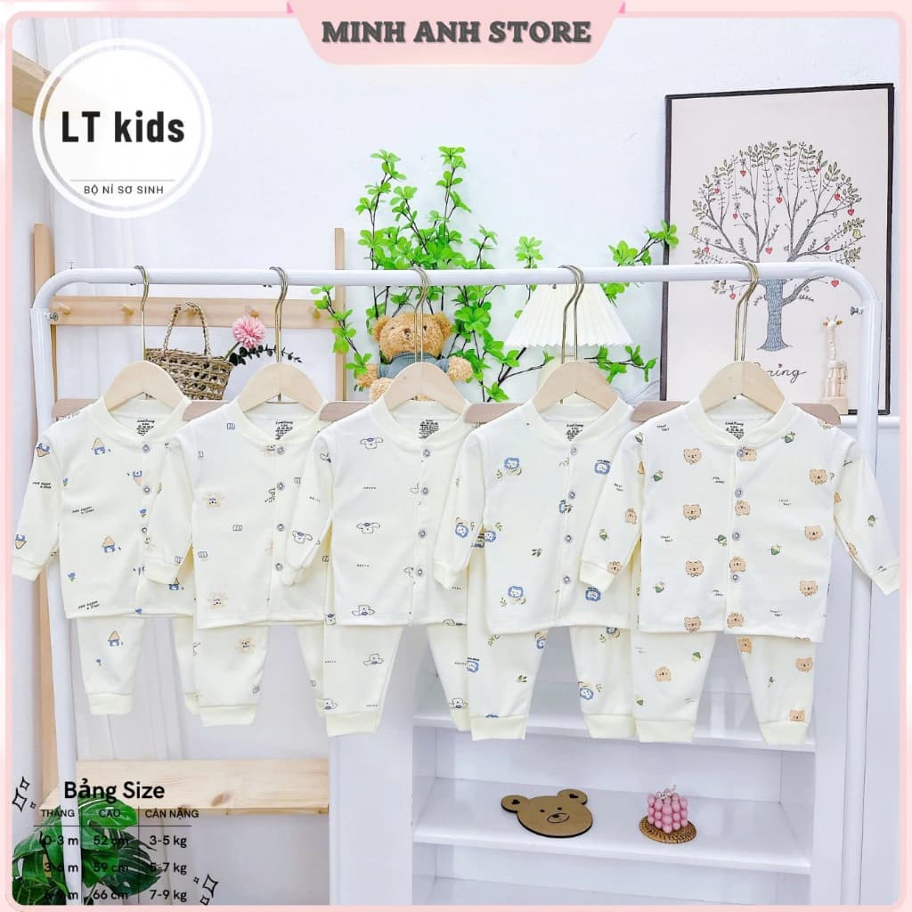 [Set 3-5] Bộ Nỉ Hàn Vải Cotton Khuy Giữa Mềm Mại Giữ Ấm Tốt Cho Bé Từ 3-9Kg