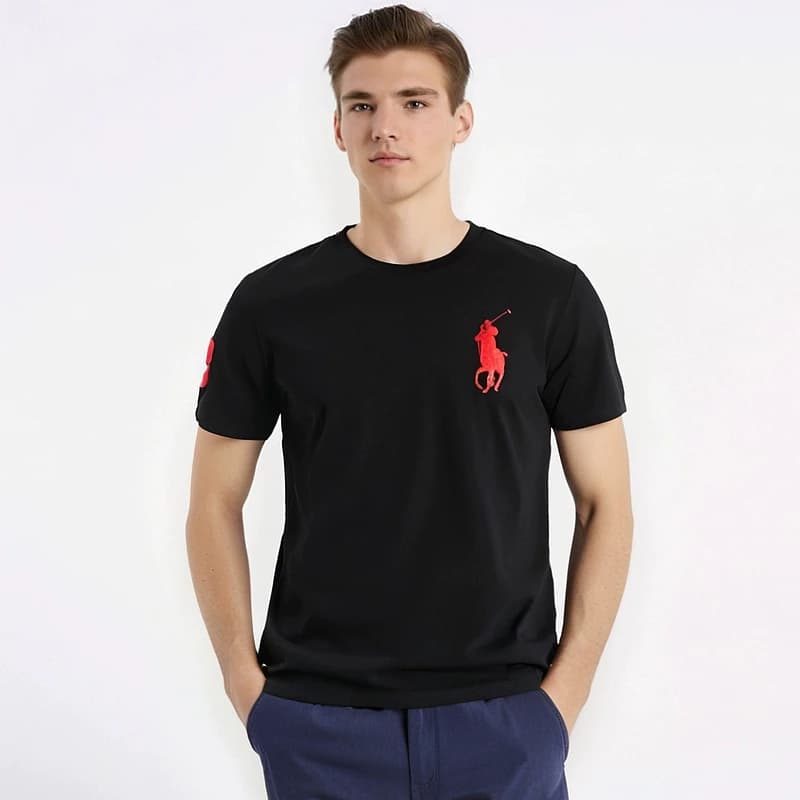 Áo thun nam cổ trụ tay ngắn RL Áo thun nam họa tiết đơn Áo thun nam thêu Logo ngựa Áo nam hàng thun Áo thun nam họa tiết
