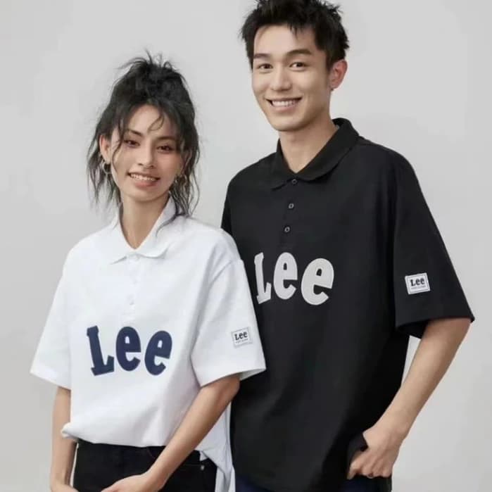 25 Xuân Hè Hàn Quốc Mua hộ LEE ngắn tay áo T chữ cái dán thêu nam nữ giản dị ve áo polo cho các cặp vợ chồng