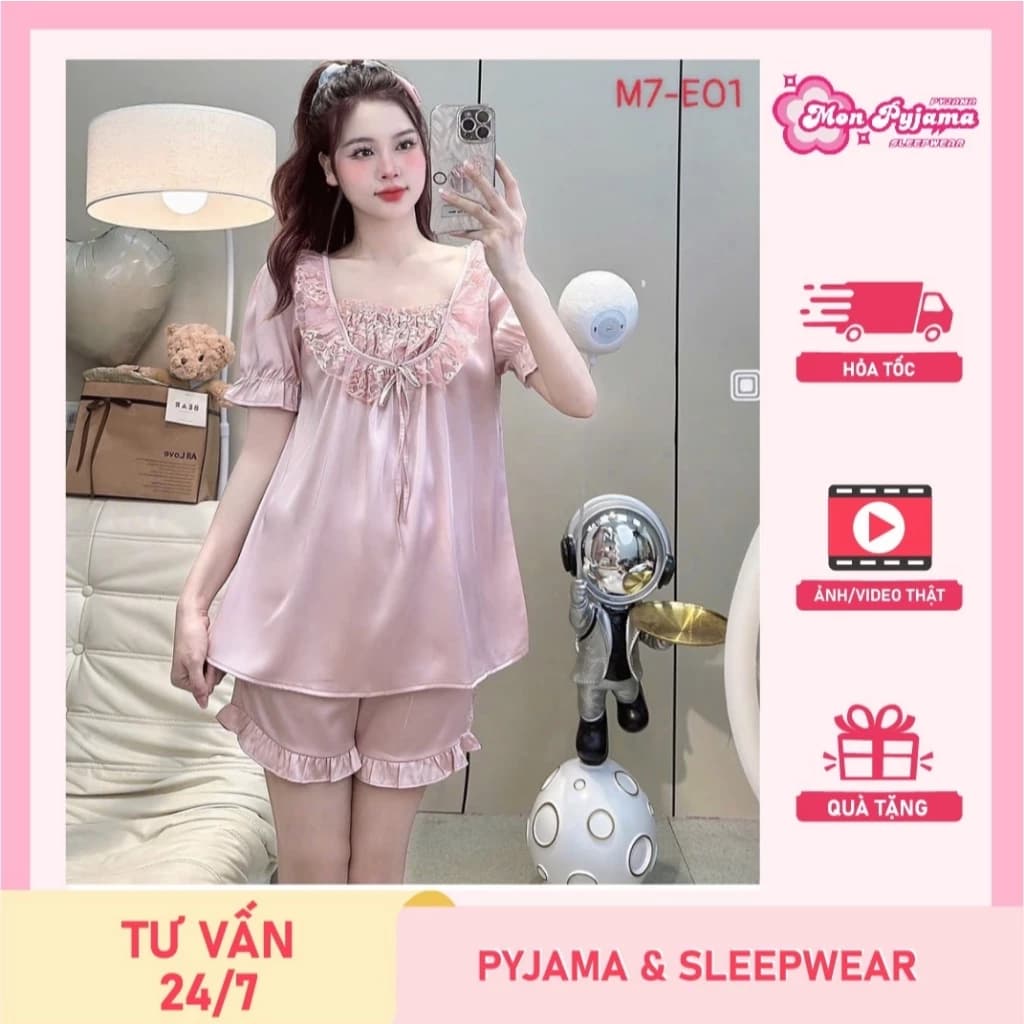 Đồ bộ mặc nhà nữ dễ thương,đồ ngủ đẹp cho nữ,bộ đùi lụa lạnh cao cấp mịn mát phối ren sang trọng[24]
