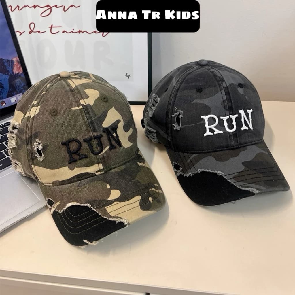 ( Ảnh Thật ) 26639 Nón lưỡi trai rằn ri chất kaki jeans Ngầu chữ RUN dành cho bé từ 10Tuổi trở lên và người lớn