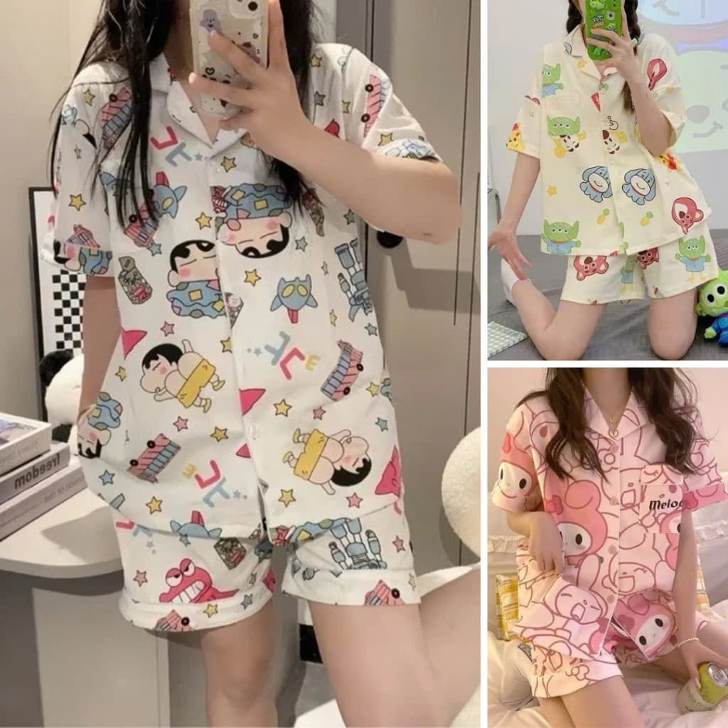 Bộ đồ ngủ Cộc Đùi hoạt hình mẫu mới  - Set bộ pijama cộc tay form rộng cute mặc ở nhà bánh bèo