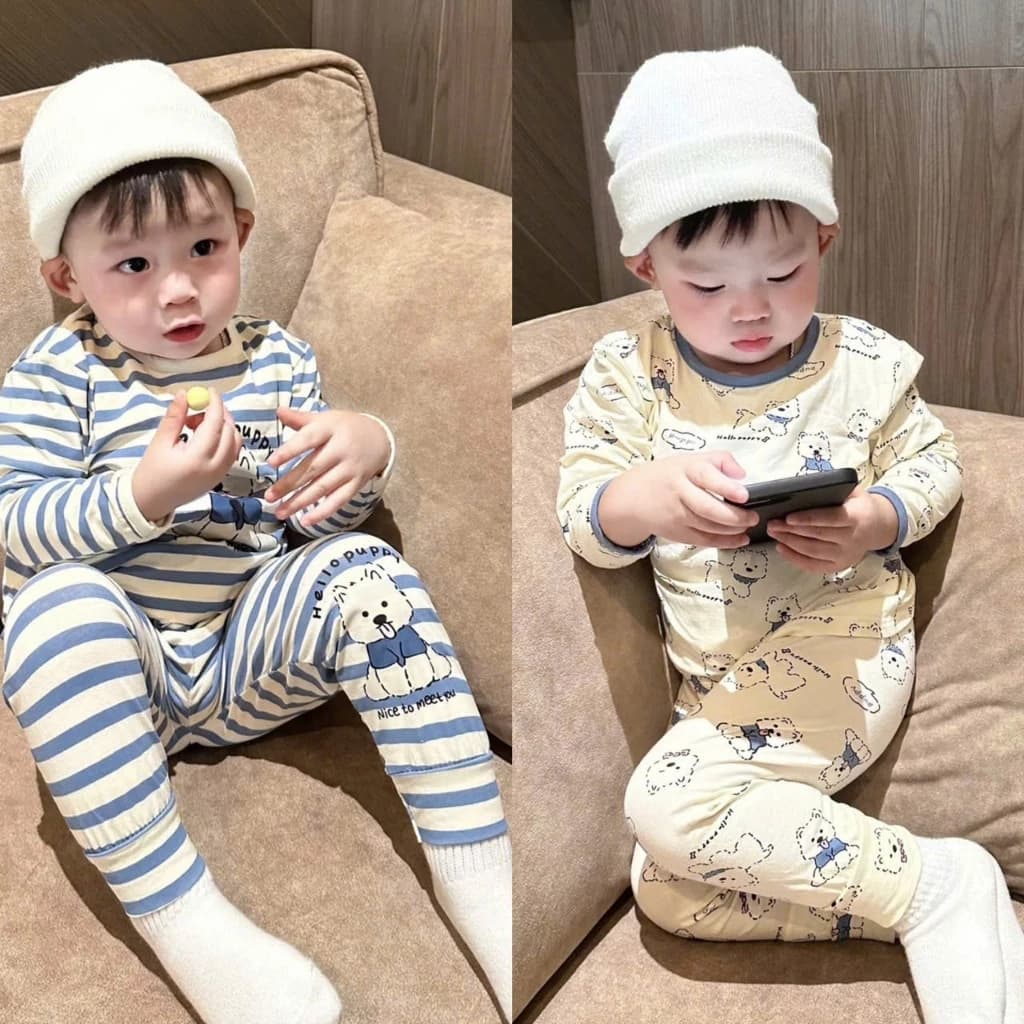 Sét Bộ Dài Tay Cho Bé Trai & Bé Gái Họa Tiết Cún Puppy Size 8-20kg