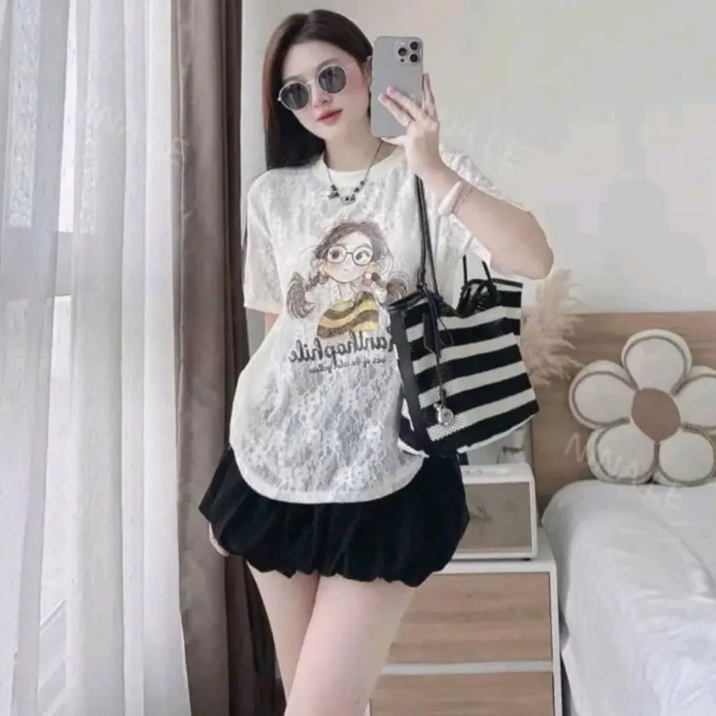 Áo Thun Nữ Bigsize Vải Xước – Form Rộng, In Hình Cô Gái Cá Tính Mềm Mát Co Giãn Tốt A287