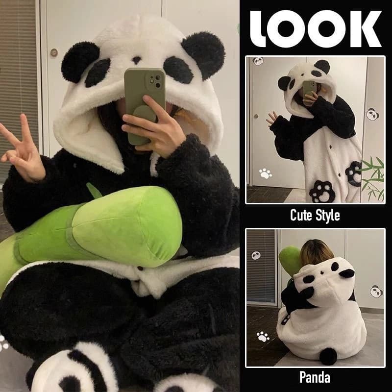 Bộ Ngủ Lông Hình Gấu Trúc Dễ Thương Unisex – Bộ Ngủ Pyjama Nam Nữ Mặc Mùa Đông Giữ Ấm Siêu Mềm Mại Ấm Áp