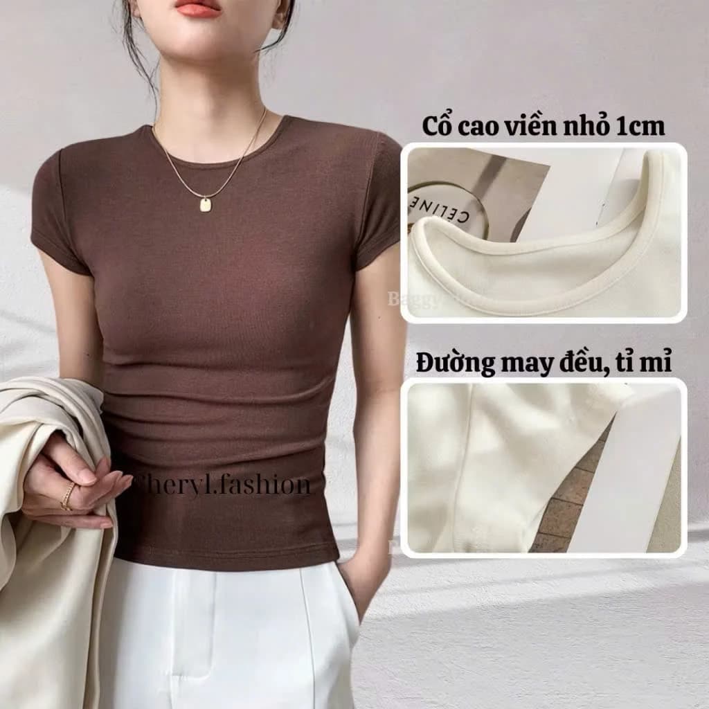 Áo Thun Nữ Cổ Tròn Tay Ngắn Bo Viền – Form Ôm Body Basic Nhiều Màu Free size 40–58kg