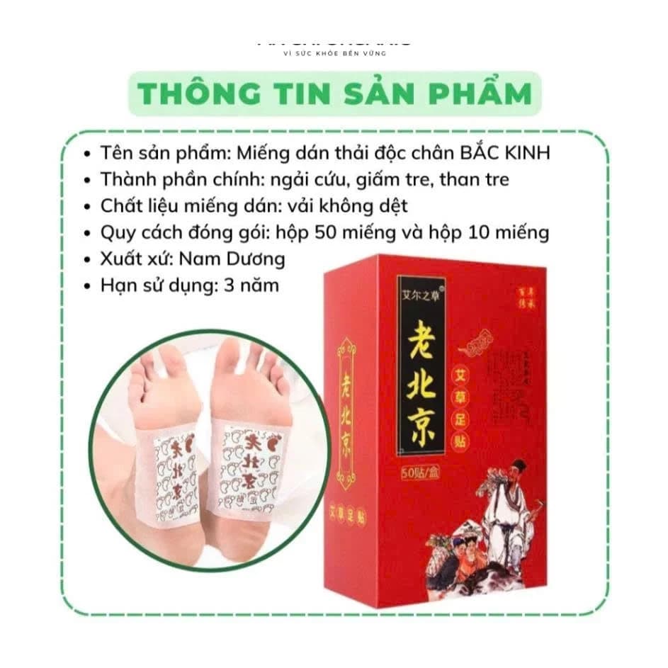 Hộp 50 Miếng Dán Thải Độc Chân Ngải Cứu Ông Lão Bắc Kinh Giảm Đau Nhức, Lưu Thông Máu Huyết