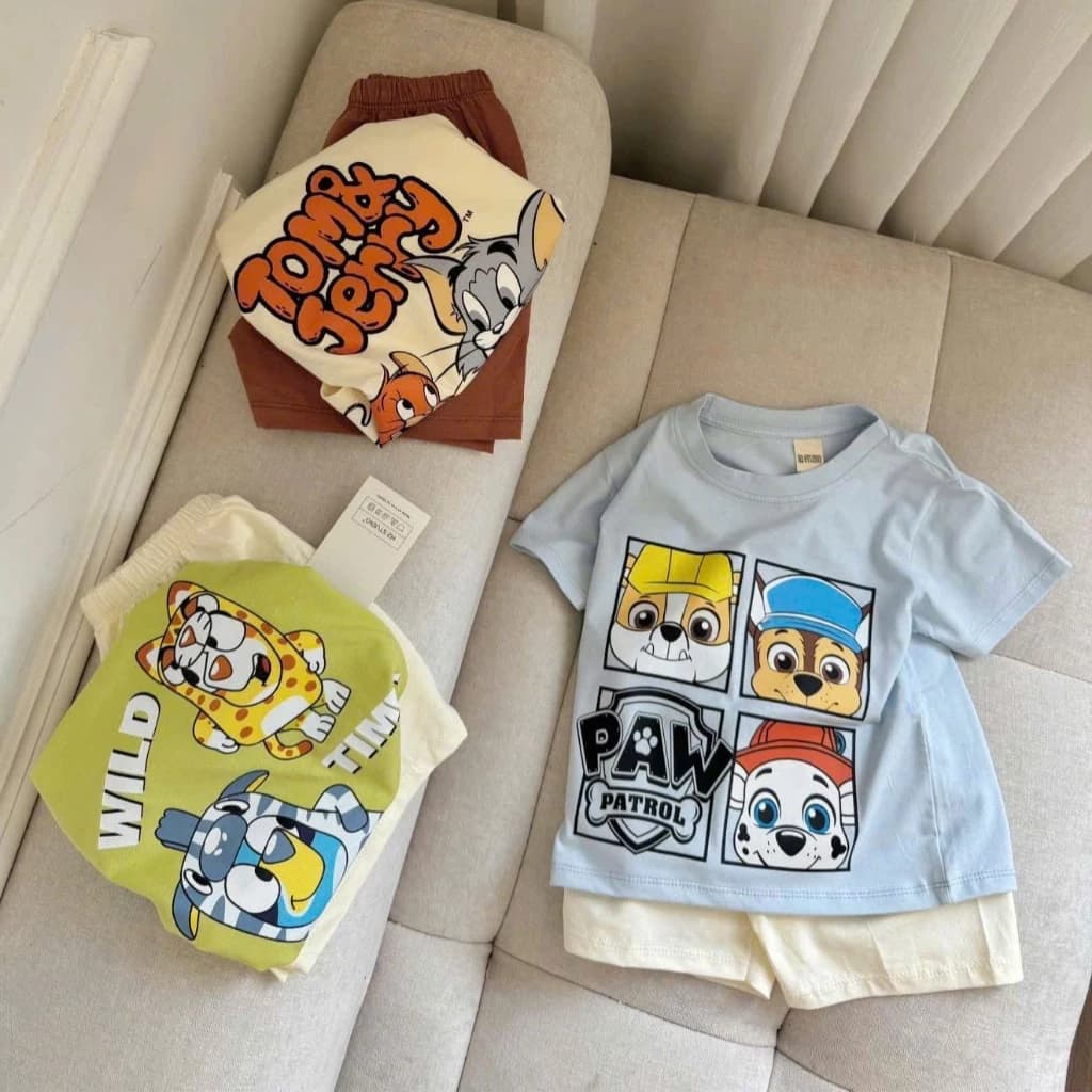 sét bộ cotton mềm mịn in họa tiết hoạt hình cho bé 8-20kg