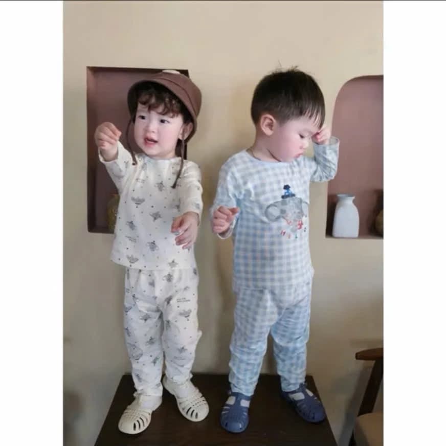 sét bộ thun dài cho bé trai bé gái họa tiết in hình voi dễ thương 8-20kg