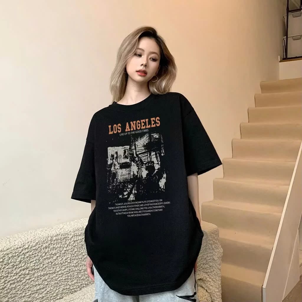 Áo phông thun nữ 3158 form rộng dấu quần KONOVA chất cotton khô thoáng mát  in chữ LOSANGELER