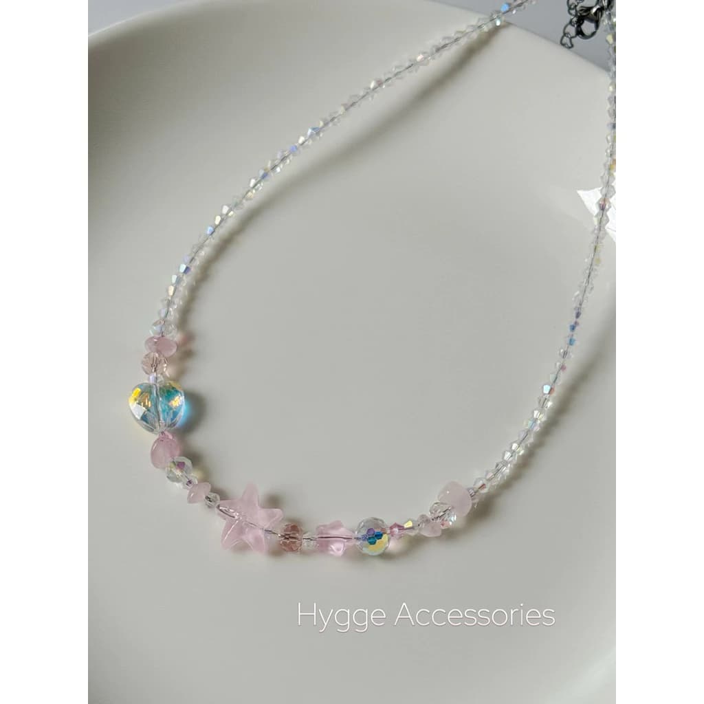 [Thép Không Rỉ ] Dây chuyền Hồng Mix Charm thuỷ tinh, pha lê, đá - Dây chuyền vòng cổ Handmade - HYGGE ♡.•*