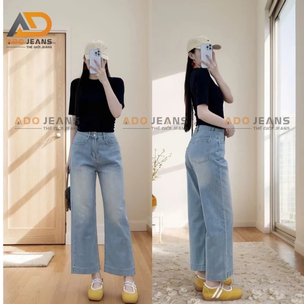 (90cm) Quần jean dài nữ ống đứng lưng cao, chất jean cao cấp ADO JEAN (DJ90)