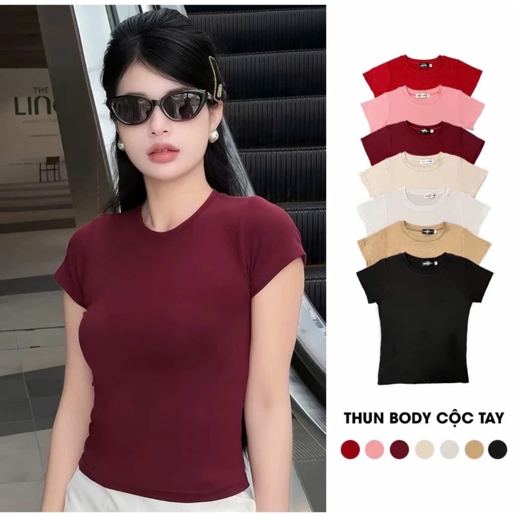 Áo thun ngắn tay, áo cộc tay ôm body siêu co giãn mềm mịn chất cotton dày dặn thoáng mát