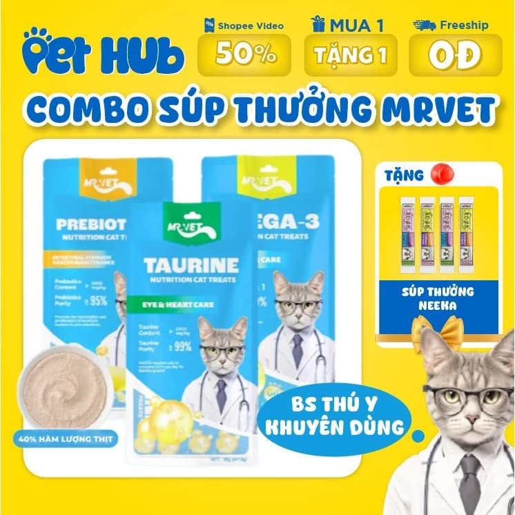 Hộp 12 Gói Súp Thưởng Mr.Vet Bổ Sung Dinh Dưỡng Cho Mèo