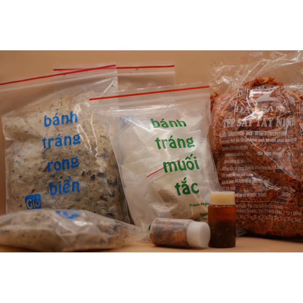 Combo Cay Nồng (bánh tráng rong biển+ bánh tráng muối tắc+  hủ tép sấy)